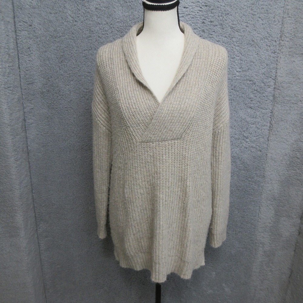 Talbots Shawl Collar Shaker Knit Sweater Womens XS Oatmeal Quiet Luxury Wool